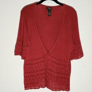 Lane Bryant Red‎ Cardigan Sweater 22/24 Open Front Knit Lace Trim Plus Size